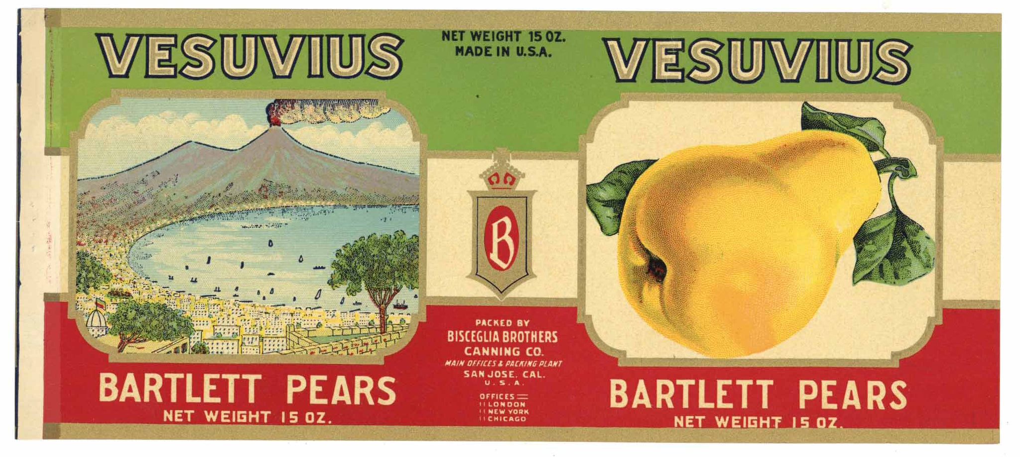 Vesuvius Brand Vintage San Jose Pear Can Label