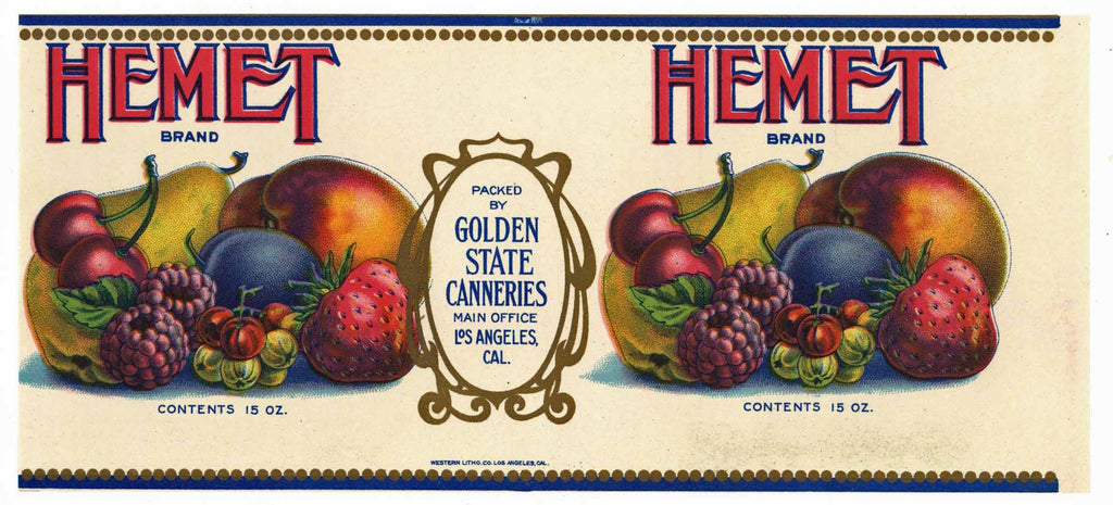 Hemet Brand Vintage Golden State Canneries Can Label