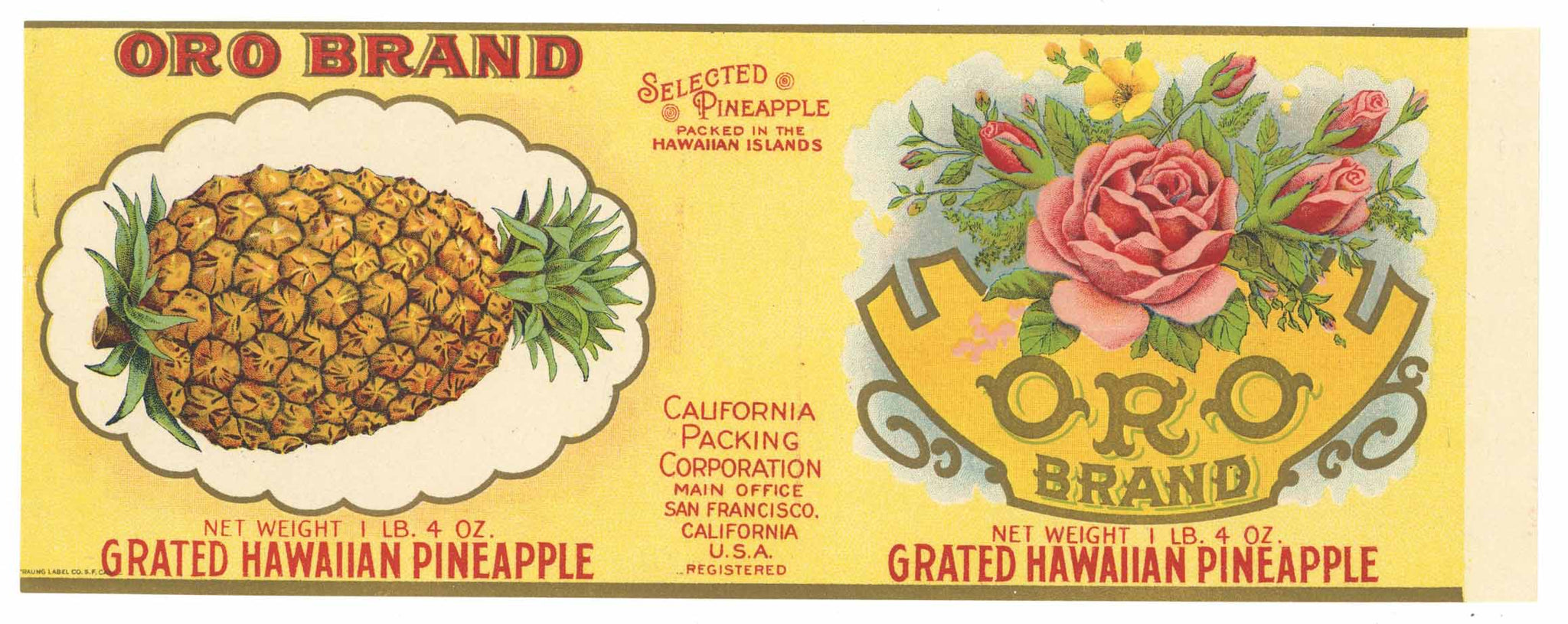 Oro Brand Vintage Hawaiian Pineapple Can Label