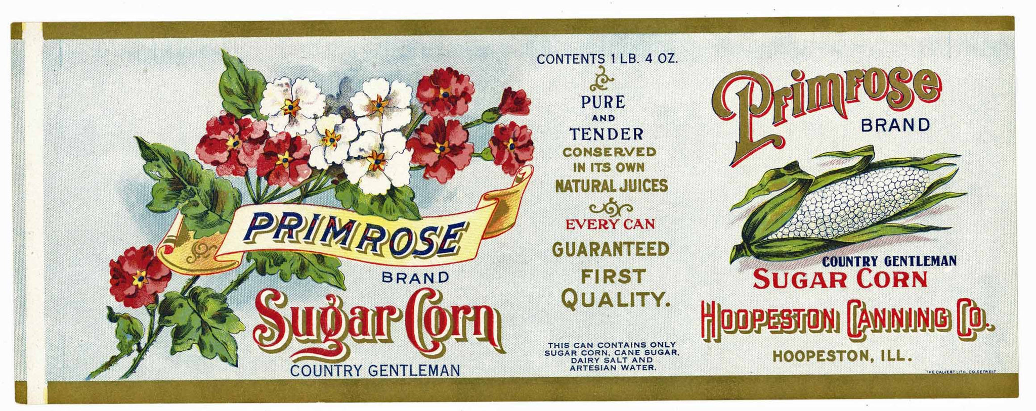 Primrose Brand Vintage Hoopeston Illinois Corn Can Label