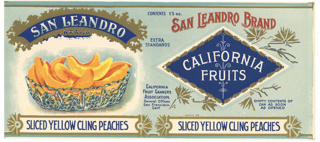 San Leandro Brand Vintage Alameda County Peach Can Label