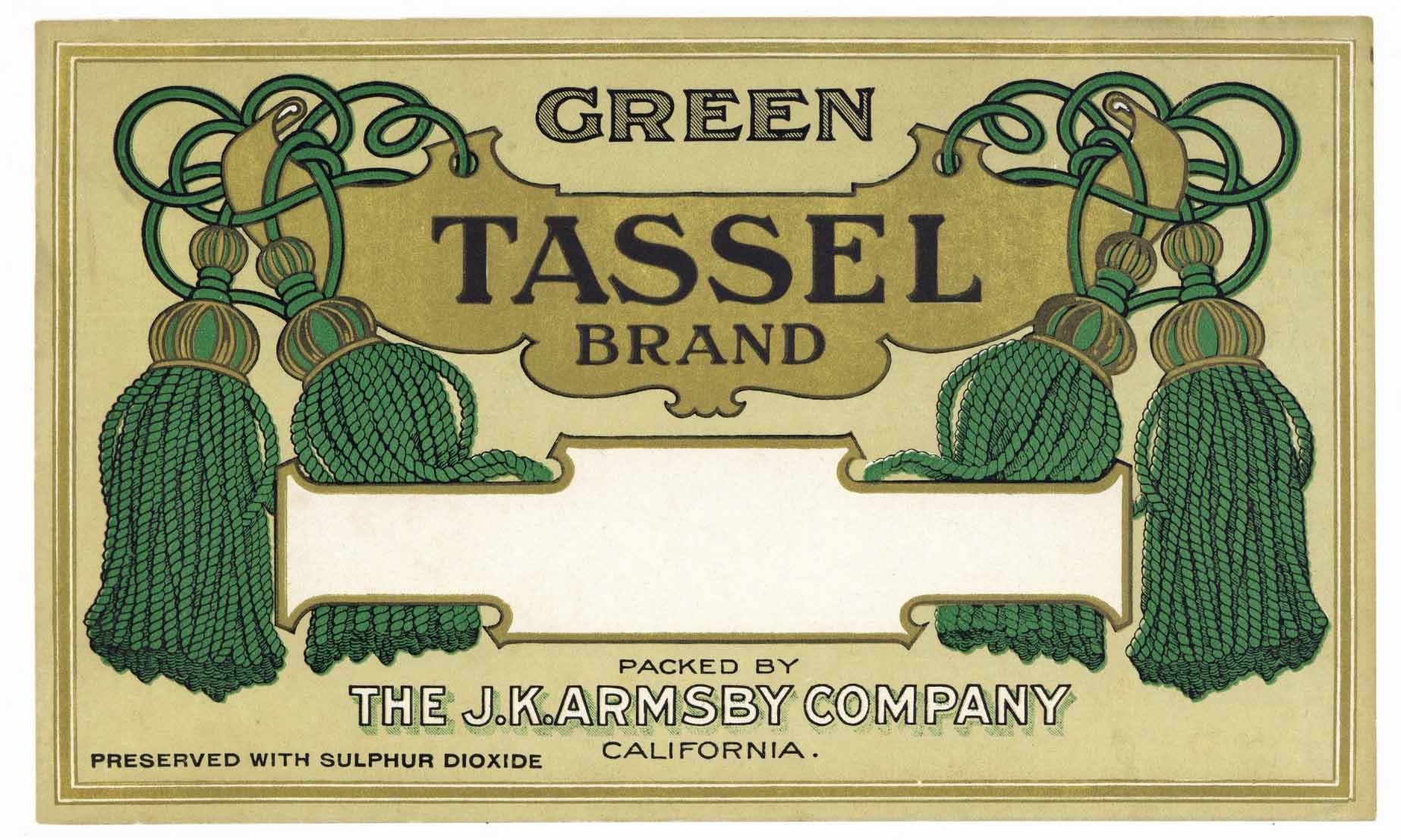 Green Tassel Brand Vintage J. K. Armsby Dried Fruit Label
