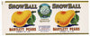 Snow Ball Brand Vintage Newburgh New York Pear Can Label