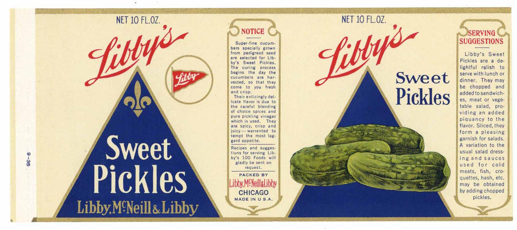 Libby's Brand Vintage Sweet Pickle Can Label