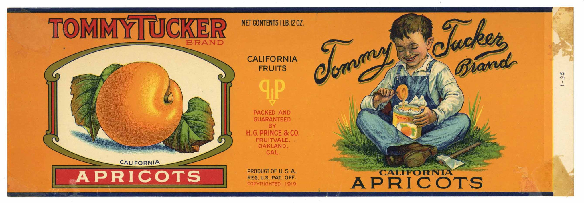 Tommy Tucker Brand Vintage Apricot Can Label