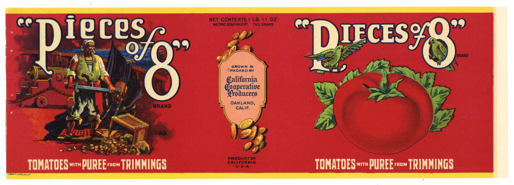 Pieces of 8 Brand Vintage Oakland Tomato Can Label