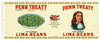 Penn Treaty Brand Vintage Philadelphia Pennsylvania Lima Beans Can Label