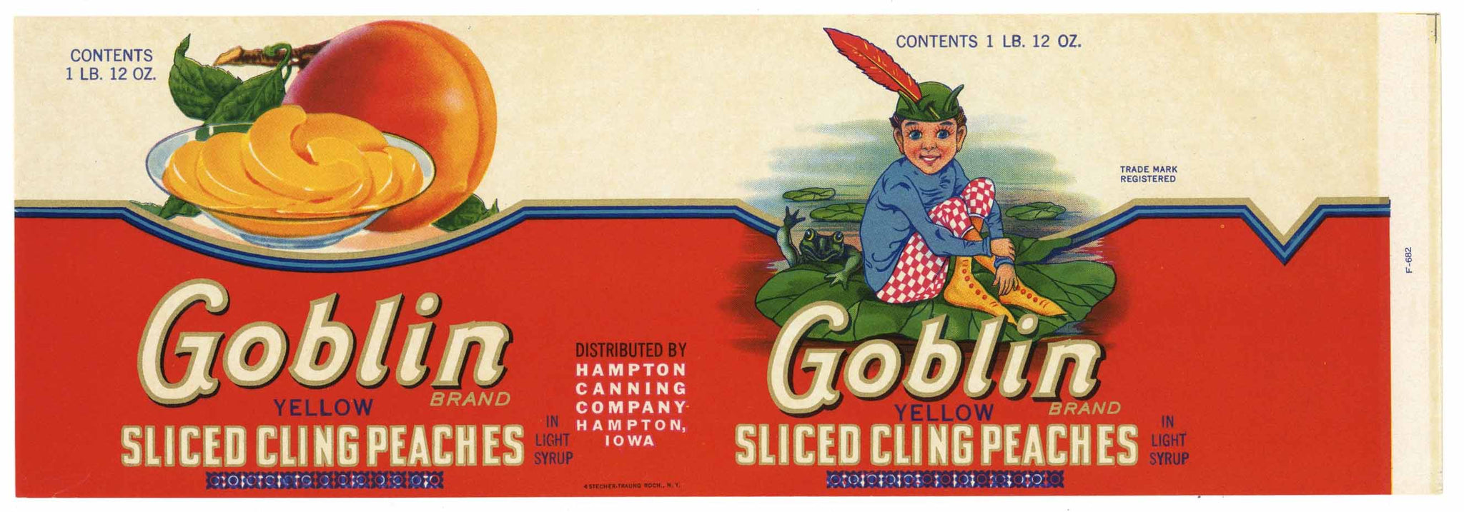Goblin Brand Vintage Hampton Iowa Peach Can Label