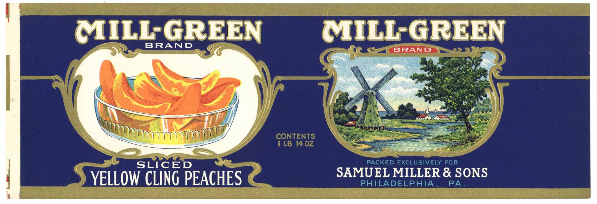 Mill-Green Brand Philadelphia Pennsylvania Peach Can Label