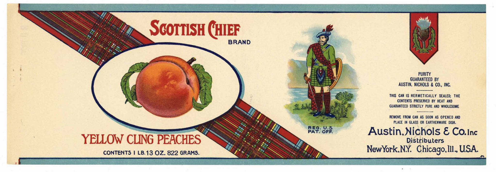 Scottish Chief Brand Vintage Cling Peach Can Label