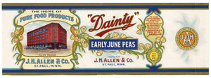 Dainty Brand Vintage St. Paul Minnesota Pea Can Label