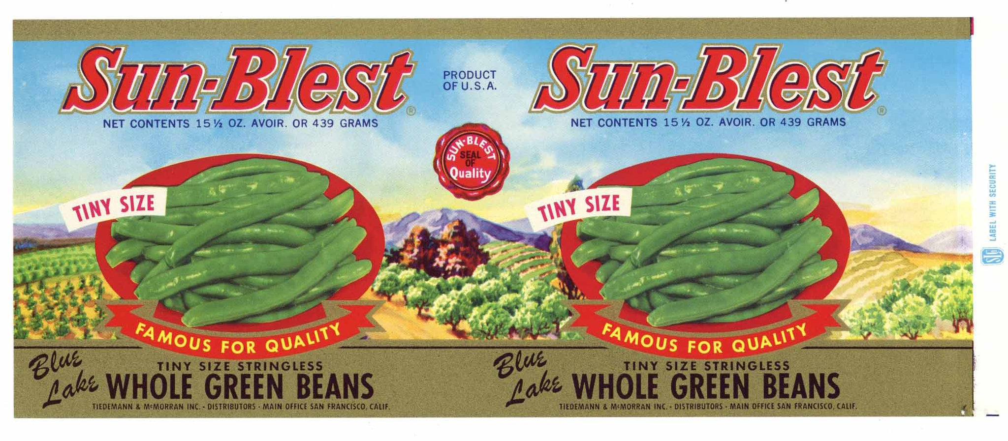Sun-Blest Brand Vintage Green Beans Can Label