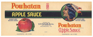 Powhatan Brand Vintage Richmond Virginia Apple Sauce Can Label