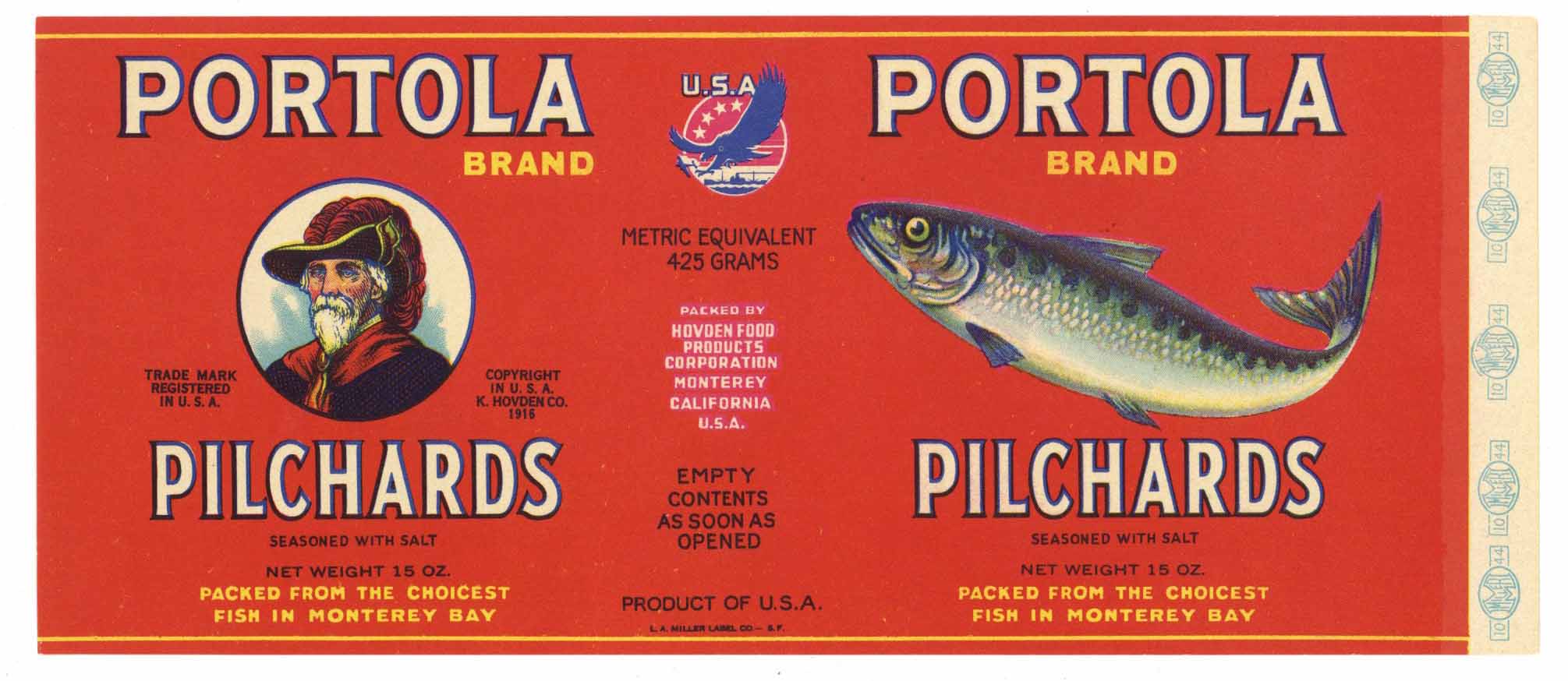 Portola Brand Vintage Monterey California Seafood Can Label