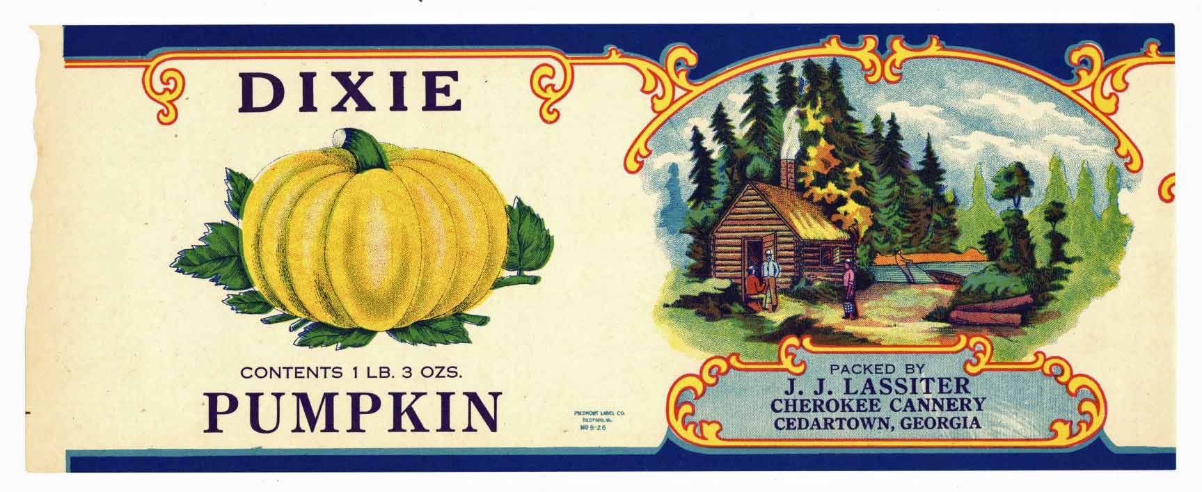 Dixie Brand Vintage Georgia Pumpkin Can Label