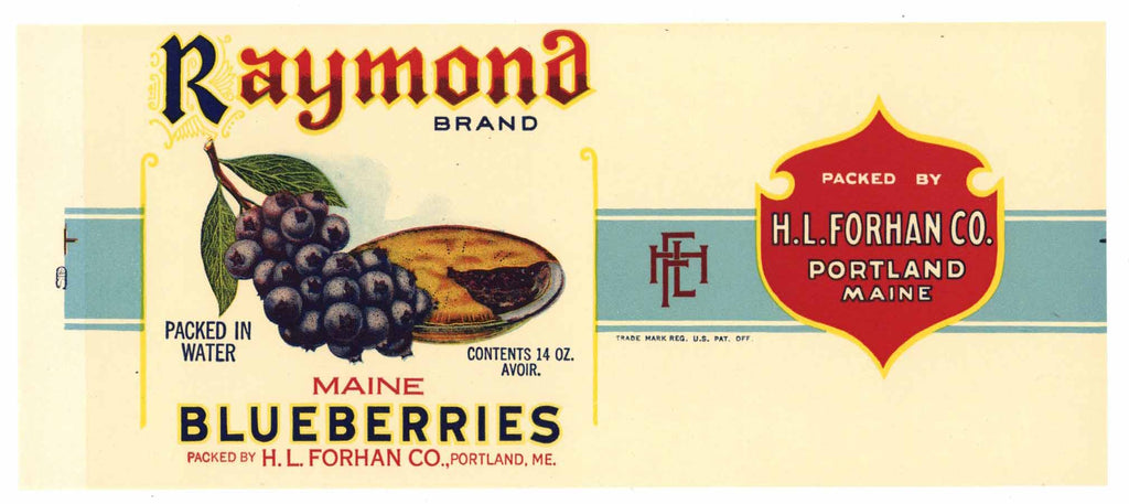 Raymond Brand Vintage Portland Maine Blueberry Can Label
