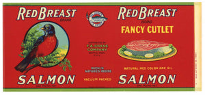 Red Breast Brand Vintage Seattle Washington Salmon Can Label, red