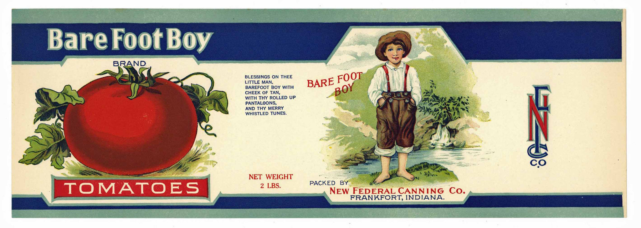 Bare Foot Boy Brand Vintage Indiana Tomato Can Label