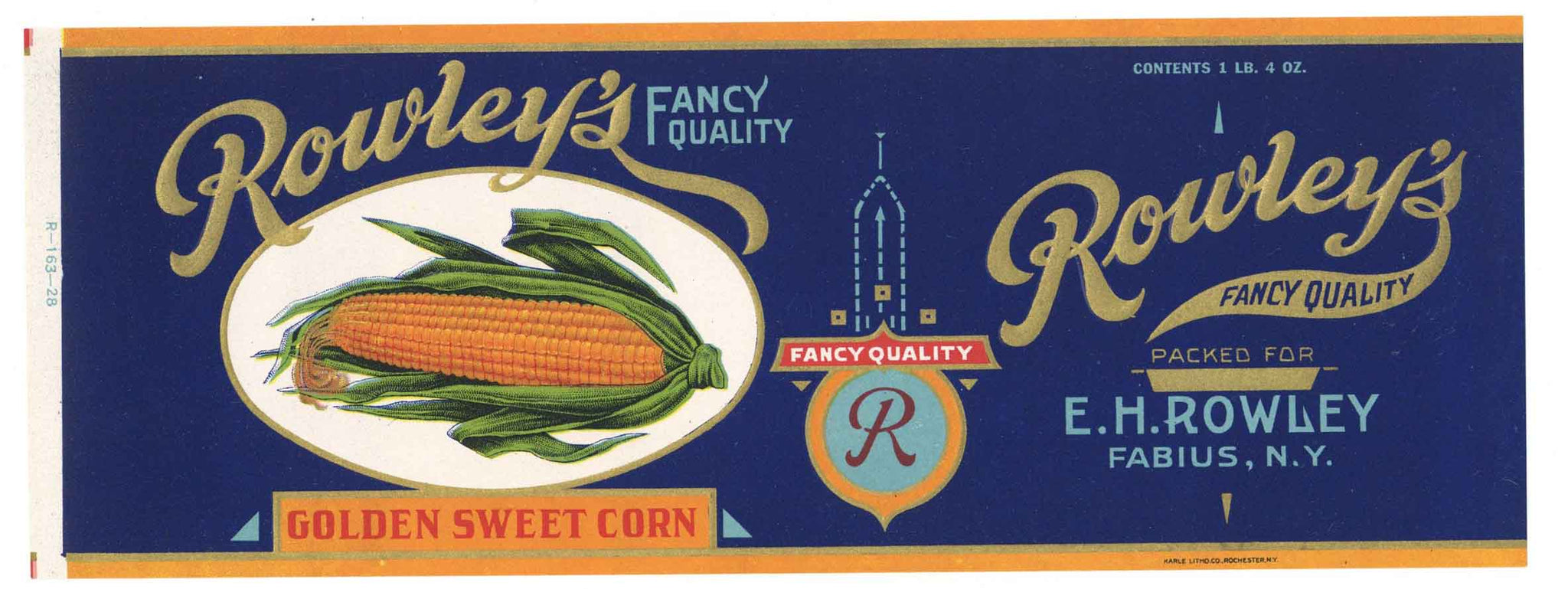 Rowley's Brand Vintage New York Golden Sweet Corn Can Label
