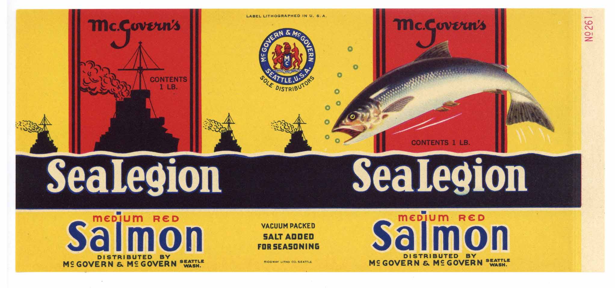 Sea Legion Brand Vintage Seattle Washington Salmon Can Label