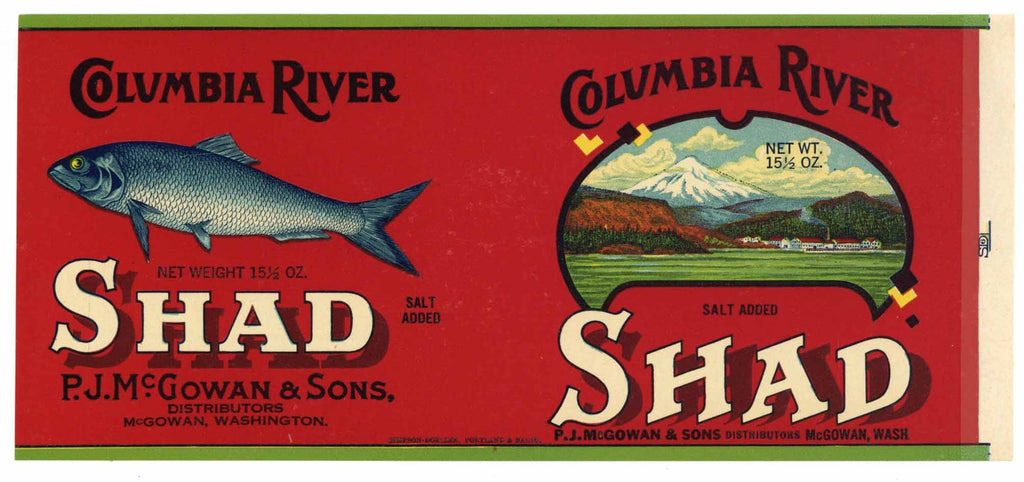 Columbia River Brand Vintage Washington Shad Can Label