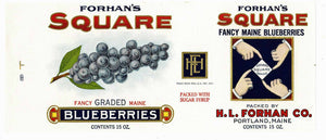 Forhan's Square Brand Vintage Portland Maine Blueberry Can Label