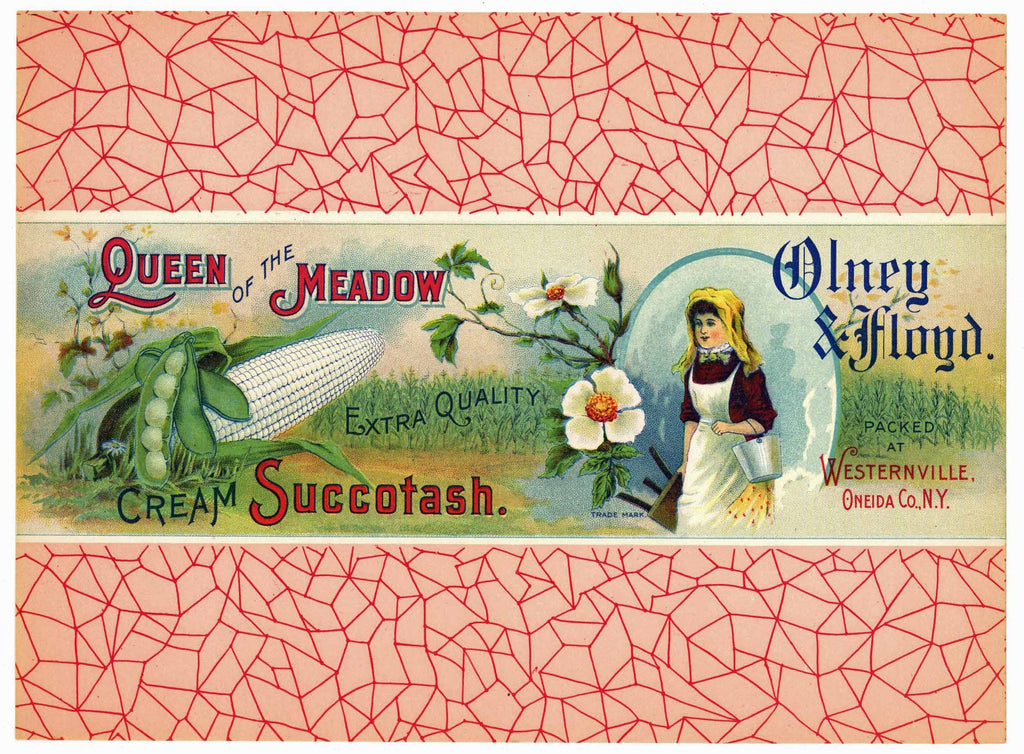 Queen Of The Meadow Brand Vintage Cream Succotash Can Label