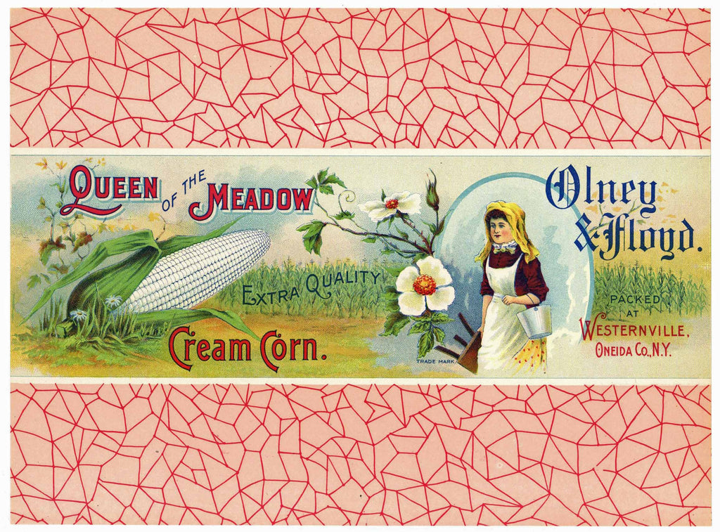 Queen Of The Meadow Brand Vintage Cream Corn Can Label
