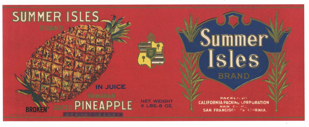 Summer Isles Brand Vintage Hawaiian Pineapple Can Label