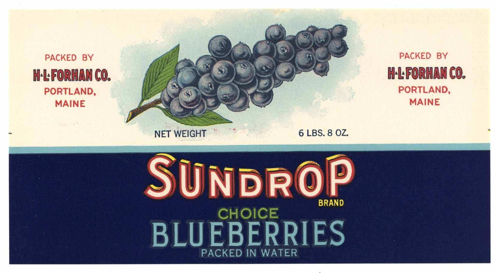 Sundrop Brand Vintage Portland Maine Blueberry Can Label