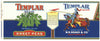 Templar Brand Vintage Grand Rapids Michigan Peas Can Label