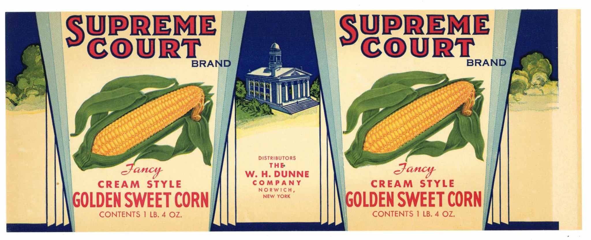 Supreme Court Brand Vintage Norwich New York Corn Can Label
