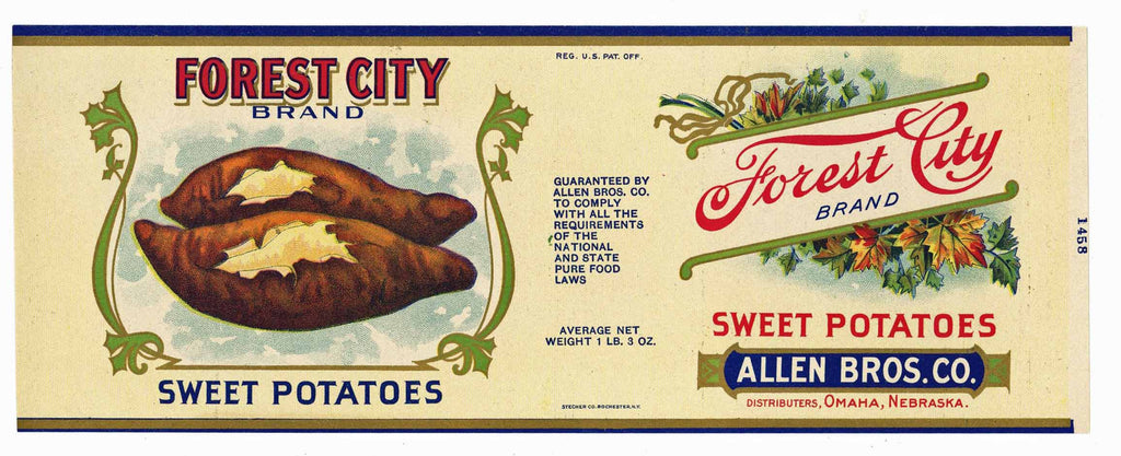 Forest City Brand Vintage Nebraska Sweet Potato Can Label