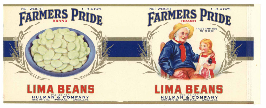 Farmers Pride Brand Vintage Lima Beans Can Label