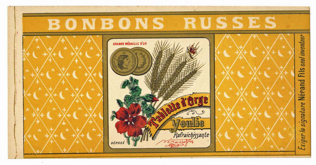 Bonbons Russes Brand Vintage French Candy Can Label