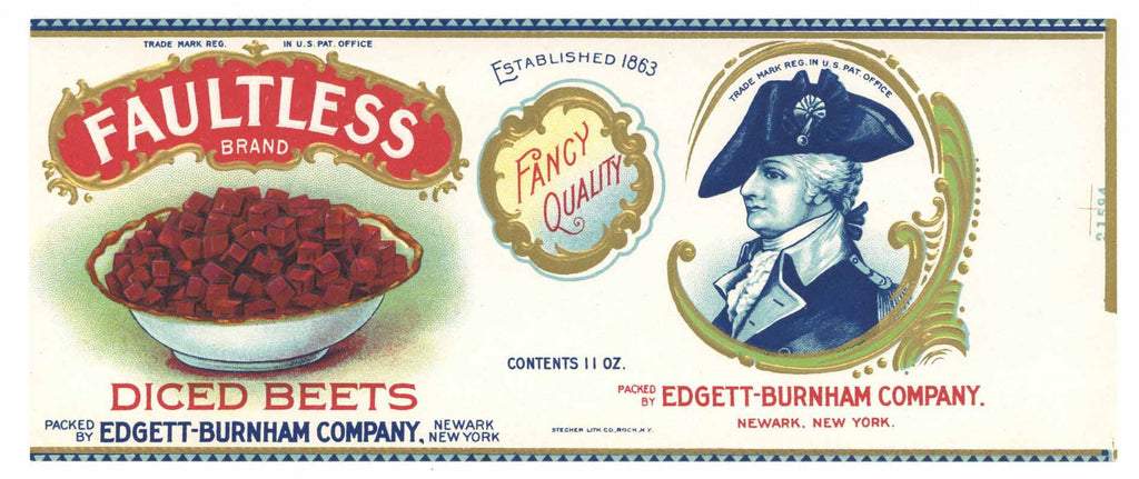 Faultless Brand Vintage Newark New York Diced Beets Can Label