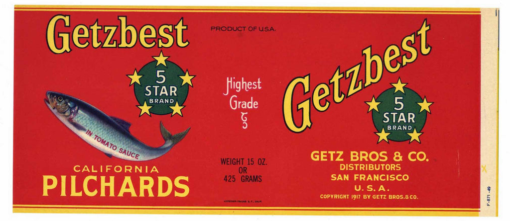 Getzbest Brand Vintage Fish Can Label