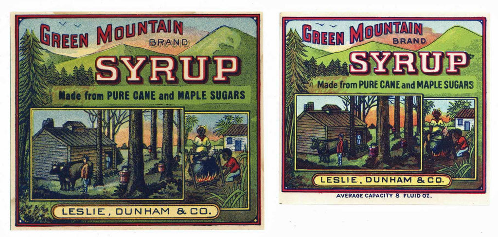 Green Mountain Brand Vintage Syrup Labels, set of two