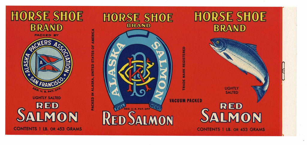 Horse Shoe Brand Vintage Alaska Packers Salmon Can Label