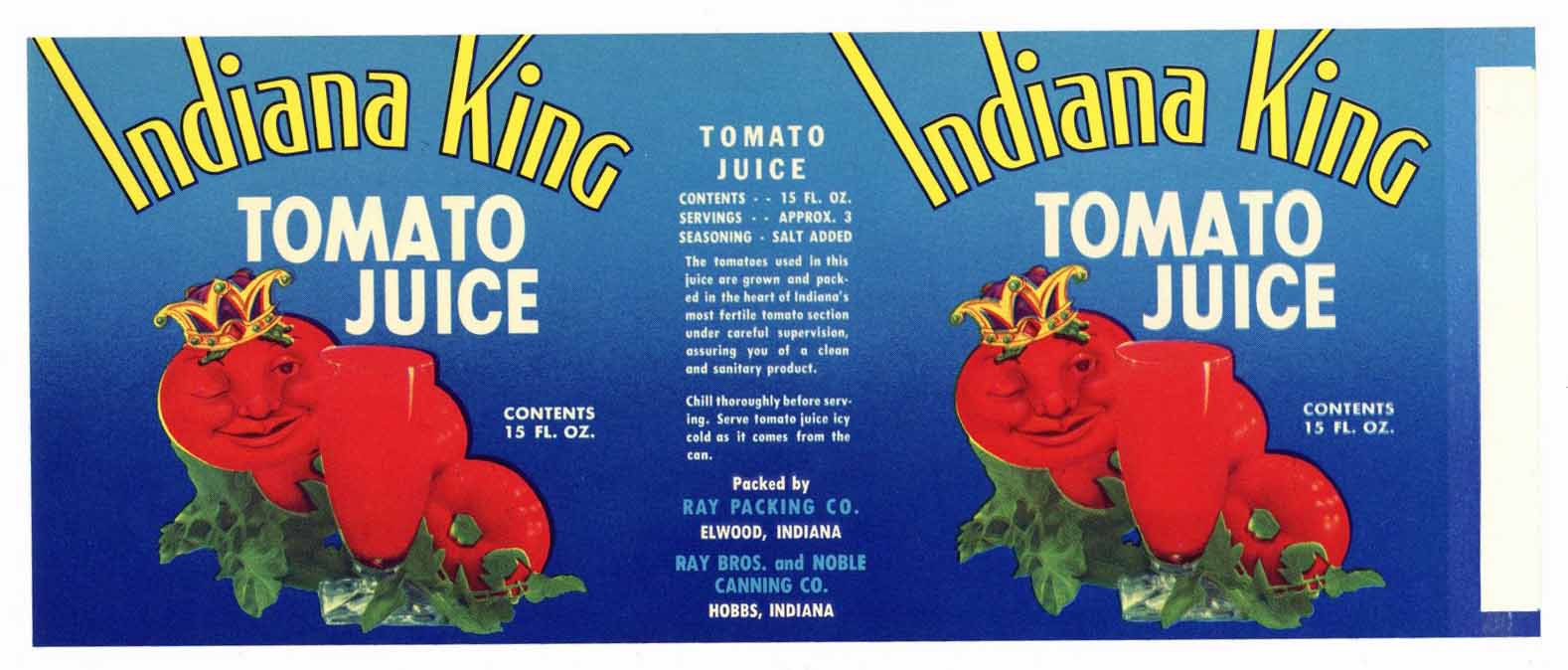 Indiana King Brand Vintage Tomato Juice Can Label