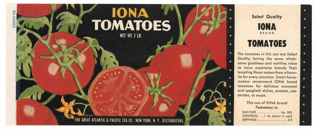 Iona Brand Vintage Tomato Can Label