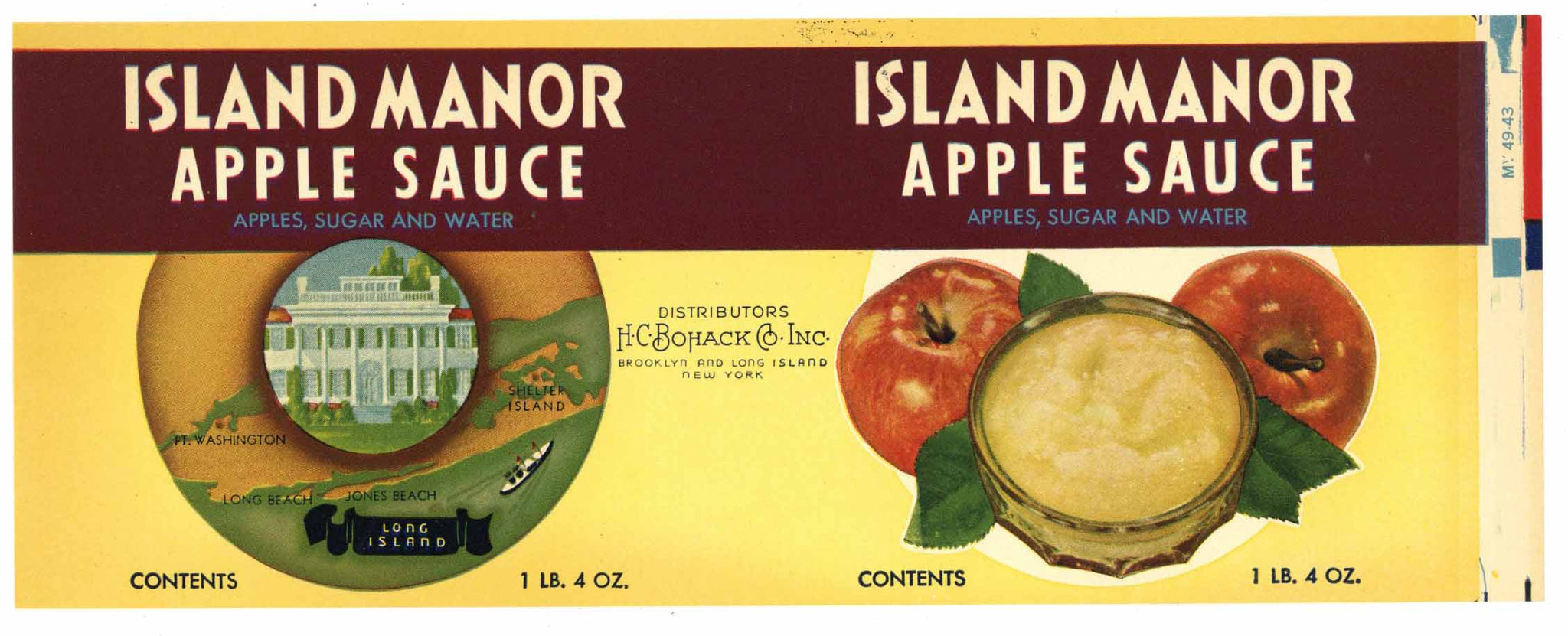 Island Manor Brand Vintage Long Island Apple Sauce Can Label