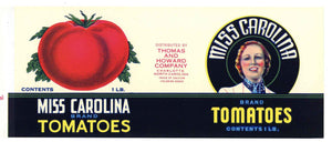 Miss Carolina Brand Vintage Charlotte Tomato Can Label