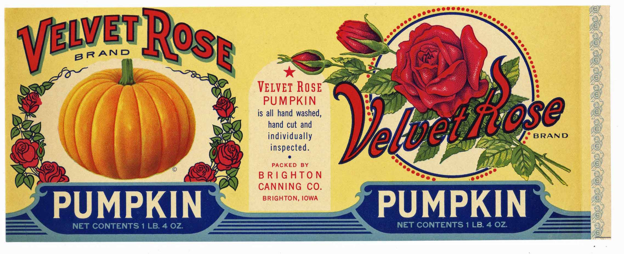 Velvet Rose Brand Vintage Brighton Iowa Pumpkin Can Label