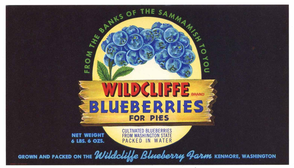Wildcliffe Brand Vintage Kenmore Washington Blueberry Can Label