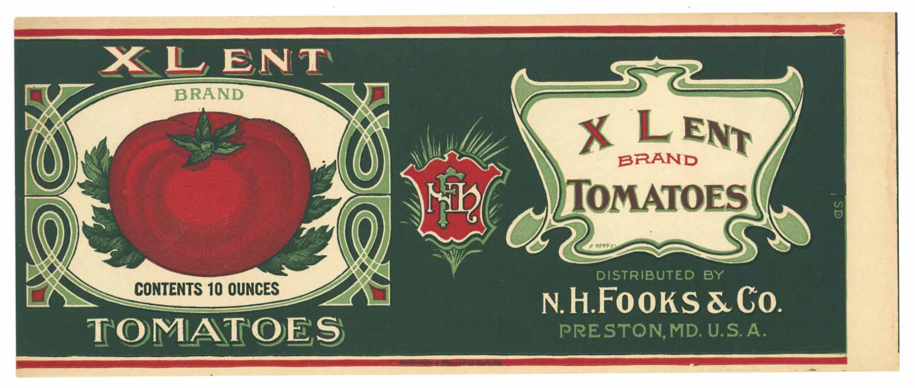 Xlent Brand Vintage Preston Maryland Tomato Can Label