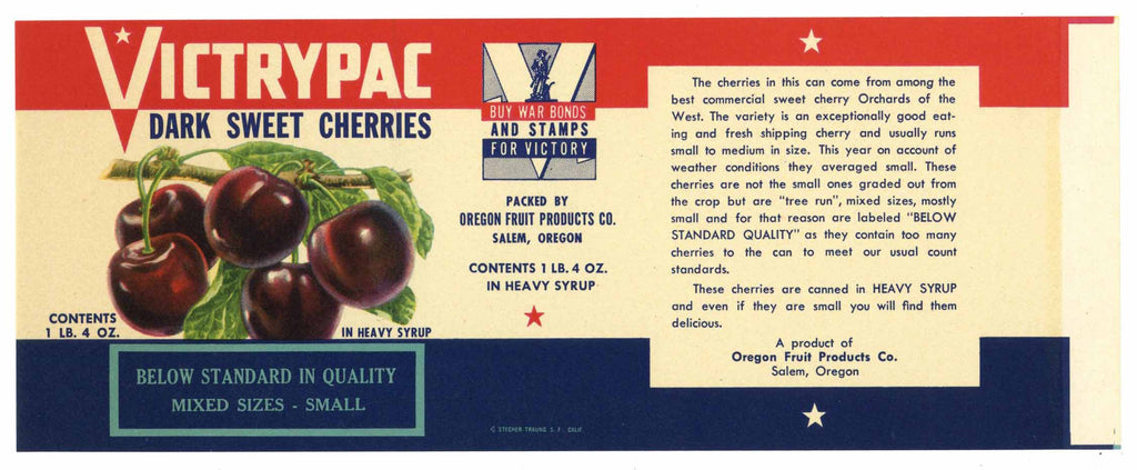 Victrypac Brand Vintage Salem Oregon Cherry Can Label