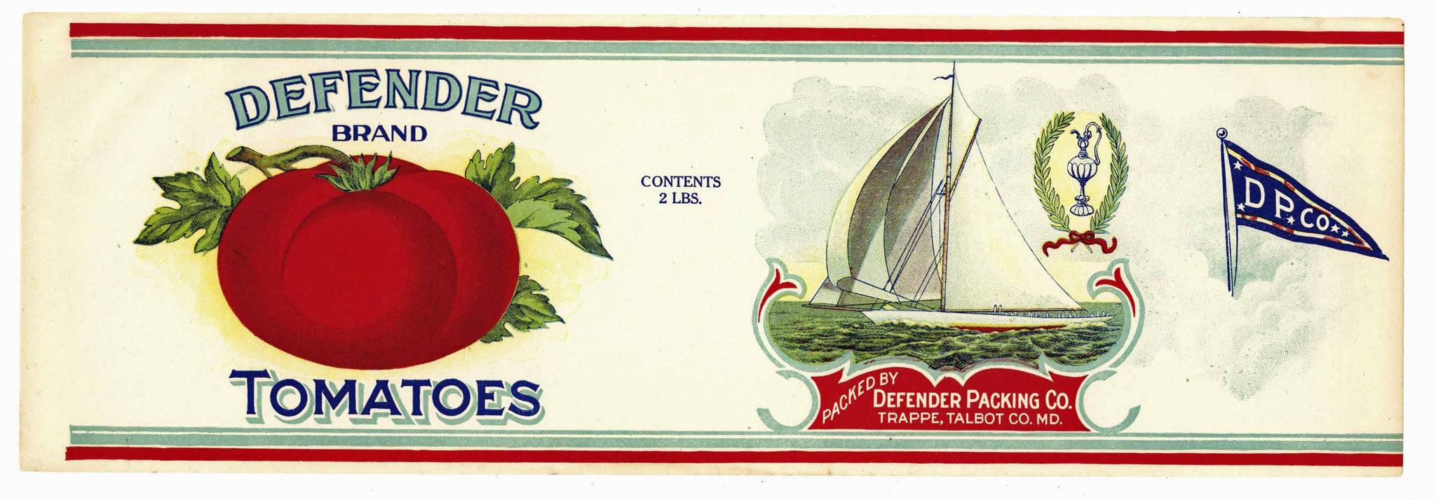 Defender Brand Vintage Maryland Tomato Can Label, white, large