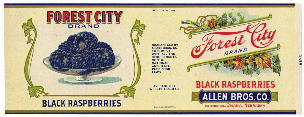 Forest City Brand Vintage Omaha Nebraska Black Raspberries Can Label