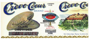 Creve-Coeur Brand Vintage Clam Chowder Can Label, closed clam